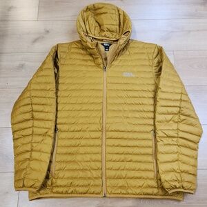 Eddie Bauer Microlight 650 Down Jacket Mens XL Yellow Hooded Puffer Zip Pockets